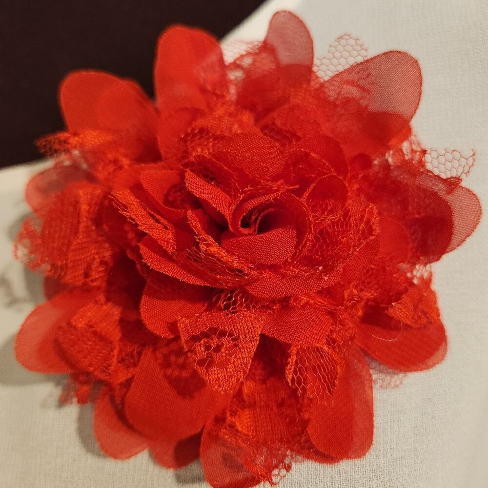 Hand Crafted Red Floral Brooch Lace Fabric Pin Flower Brooch